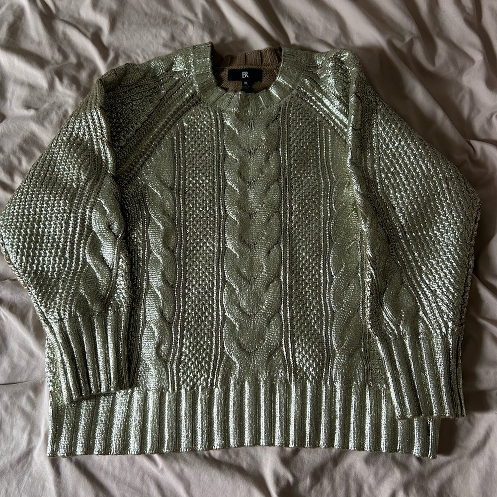 Banana Republic Metallic Gold Cable Sweater